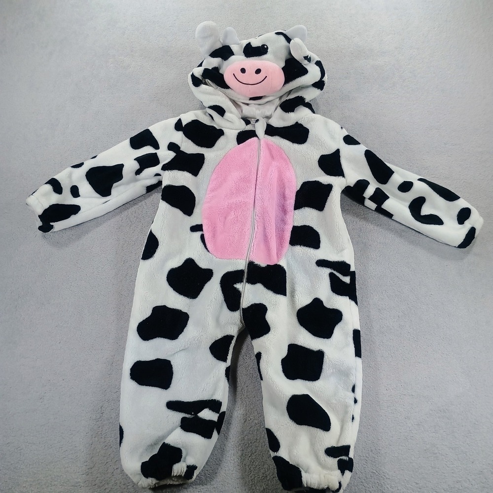 Unbranded Kids Cow Costume Jumpsuit White Black 19-24M Hooded Flannel